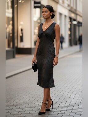 NWT BCBG New York Black Jacquard Sleeveless Midi Slip Dress Y2K Romantic